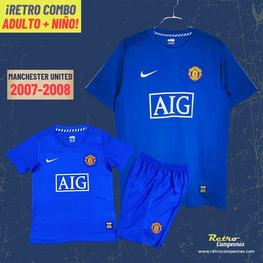 Combo Camiseta Adulto + Conjunto Niño Manchester United 2007-2008 (Visitante)