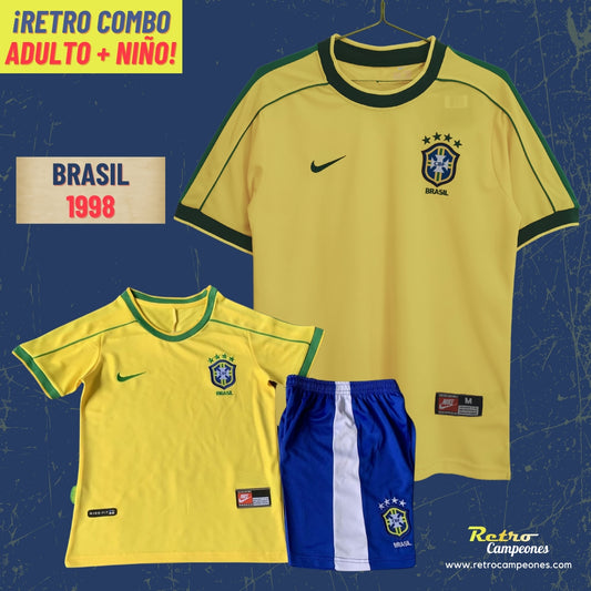 Combo Camiseta Adulto + Conjunto Niño Brasil 1998