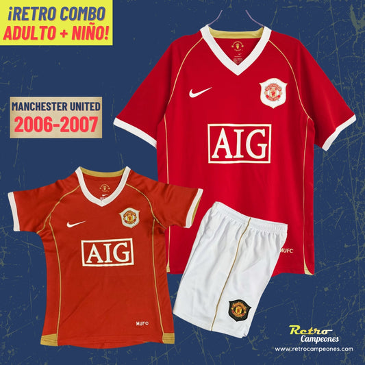 Combo Camiseta Adulto + Conjunto Niño Manchester United 2006-2007