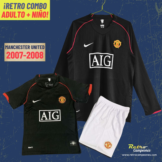 Combo Camiseta Adulto + Conjunto Niño Manchester United 2007-2008