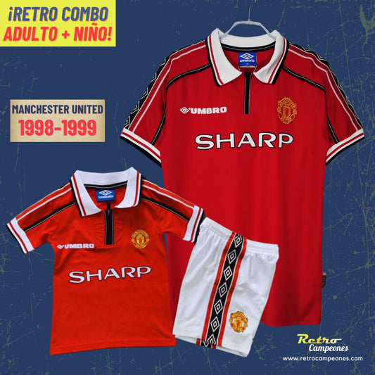 Combo Camiseta Adulto + Conjunto Niño Manchester United 1998-1999