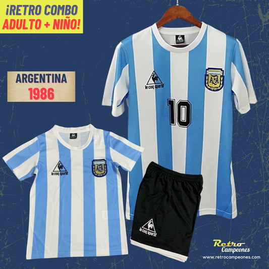 Combo Camiseta Adulto + Conjunto Niño Argentina 1986